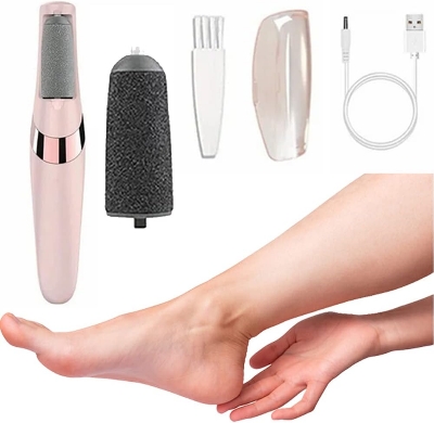 Picture of Electric pedicure set foot grinder Callus Remover USB Rechargeable Feet Pedicure Tool With 2 Replaceable roller heads Multicolor