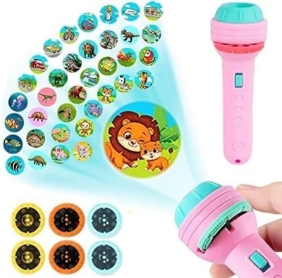 Picture of Mini Projector Torch Kids Flashlight Story book Educational Light-up Toys Sleep Light Preschool Fairy Tale Projection Lamp gift by Dhaka Shopping zone Pink