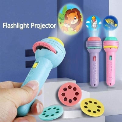 Picture of Mini Projector Torch Kids Flashlight Story book Educational Light-up Toys Sleep Light Preschool Fairy Tale Projection Lamp gift by Dhaka Shopping zone Pink