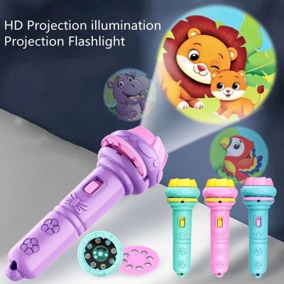 Picture of Mini Projector Torch Kids Flashlight Story book Educational Light-up Toys Sleep Light Preschool Fairy Tale Projection Lamp gift by Dhaka Shopping zone Pink