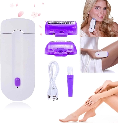 Picture of 2 in 1 Electric Epilator Women Hair Removal Painless Women Hair Remover Shaver Instant Painless Free Sensor Light USB Recharge-Cyclone Brown