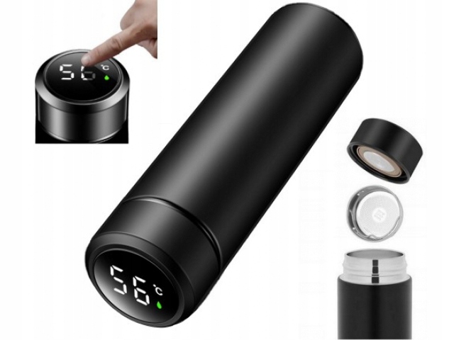 Picture of 500ml Stainless Steel Thermos Bottle with Digital Temperature Display LED Intelligent Temperature Measurement Cup Vacuum Flask Black