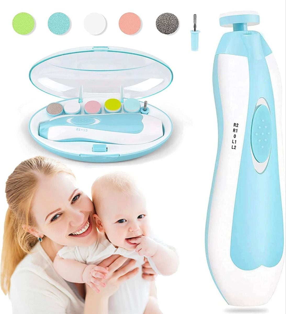 Picture of Baby Nail Trimmer File Electric Safe Nail Clippers with Light for Newborn or Toddler Toes and Fingernails Green