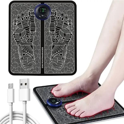 Picture of EMS Foot Massager | Folding Portable Feet Massage Machine | Electronic Muscle Stimulatior Massage Mat USB Rechargeable Black