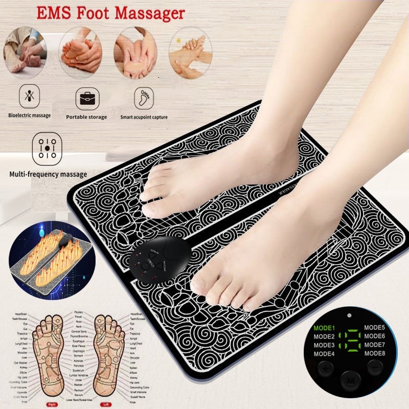 Picture of EMS Foot Massager | Folding Portable Feet Massage Machine | Electronic Muscle Stimulatior Massage Mat USB Rechargeable Black