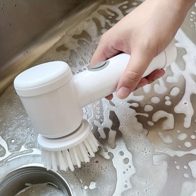 Picture of Electric Cleaning Brush Set Kitchen Bathroom Sink Bathtub Floor Toilet Tub Electric Spin Scrubber Cleaning Brush Drill Brush (Color : U Rechargeable Kitchen Dishwashing Brush Sink Cleaner Bathroom Bathtub Clean Brush Spin Scrubber Electric Cleaning Brush Off White
