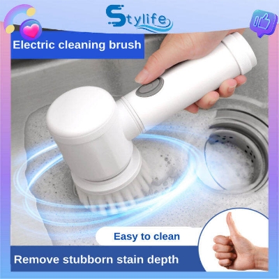 Picture of Magic Brush 5in1 Handheld Electric Cleaning Brush Power Scrubber Brush Cordless Cleaning Brush For Bathroom Tub Kitchen Household Cleaning Tools Kitchen Bathroom Sink Cleaner 3 Brush Head White