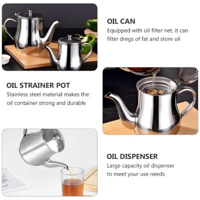 Picture of 500ml Stainless Steel Oil Tank Large Capacity Oil Bottle Kitchen Oil Filter Pot Soy Sauce Vinegar Container Coffee Pot Silver
