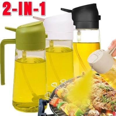 Picture of 2 in 1 Glass Oil Spray Bottle & Dispenser (470mL) – Ideal for Salad, Cooking, BBQ, Grilling, Air Fryer & Kitchen Use | Olive & Soybean Oil Sprayer Jar for Healthy Cooking 