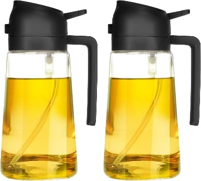 Picture of 2 in 1 Glass Oil Spray Bottle & Dispenser (470mL) – Ideal for Salad, Cooking, BBQ, Grilling, Air Fryer & Kitchen Use | Olive & Soybean Oil Sprayer Jar for Healthy Cooking 