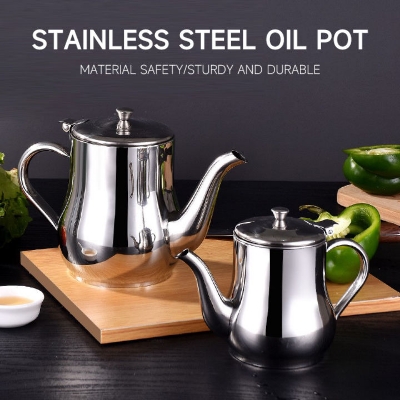 Picture of Big Size Stainless Steel Teapot with Filter Kitchen Oil Filter Pot Liquid Seasoning Container Coffee Holder Tea Kettle Kitchen Cooking Silver