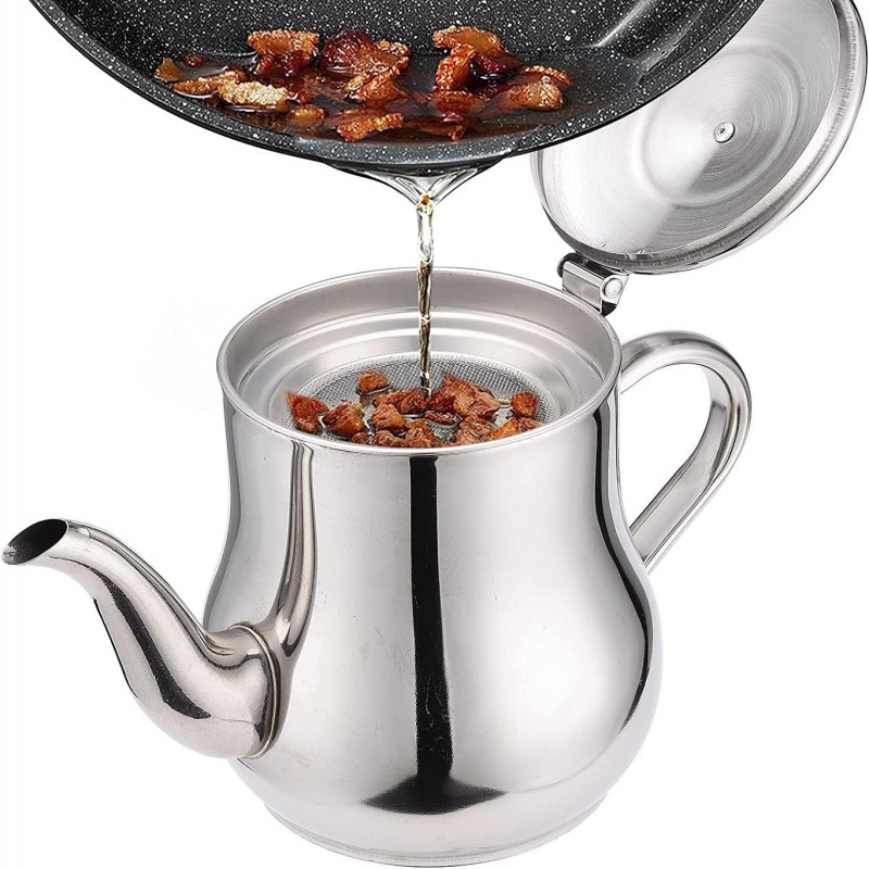 Picture of Big Size Stainless Steel Teapot with Filter Kitchen Oil Filter Pot Liquid Seasoning Container Coffee Holder Tea Kettle Kitchen Cooking Silver