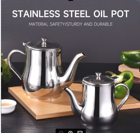 Picture of Big Size Stainless Steel Teapot with Filter Kitchen Oil Filter Pot Liquid Seasoning Container Coffee Holder Tea Kettle Kitchen Cooking Silver