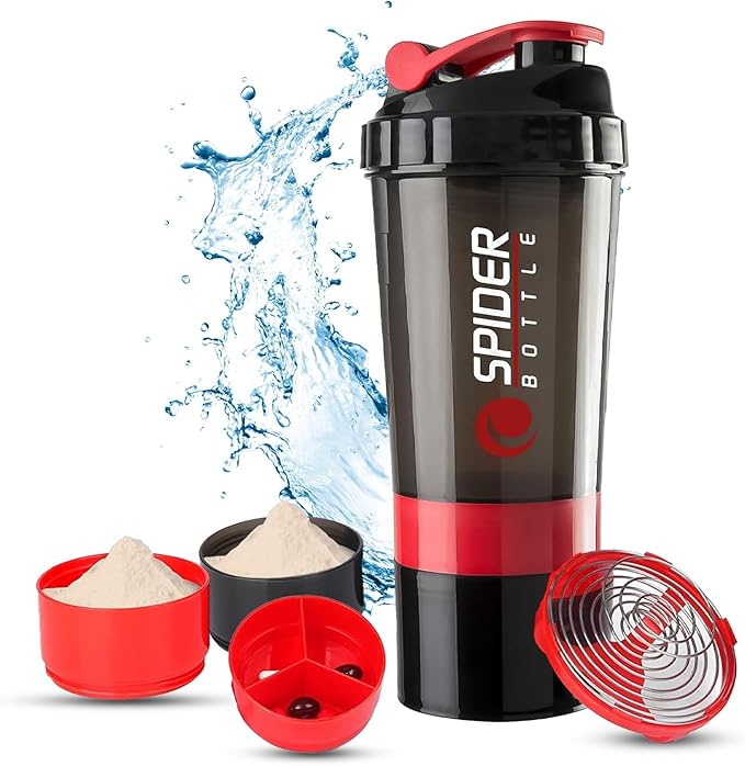 Picture of Active 100 Protein Shaker Bottle 500ml With Extra Compartment - Gym Shaker Bottle For Men & Women, Perfect For Protein Shakes & Supplements (Red) Red