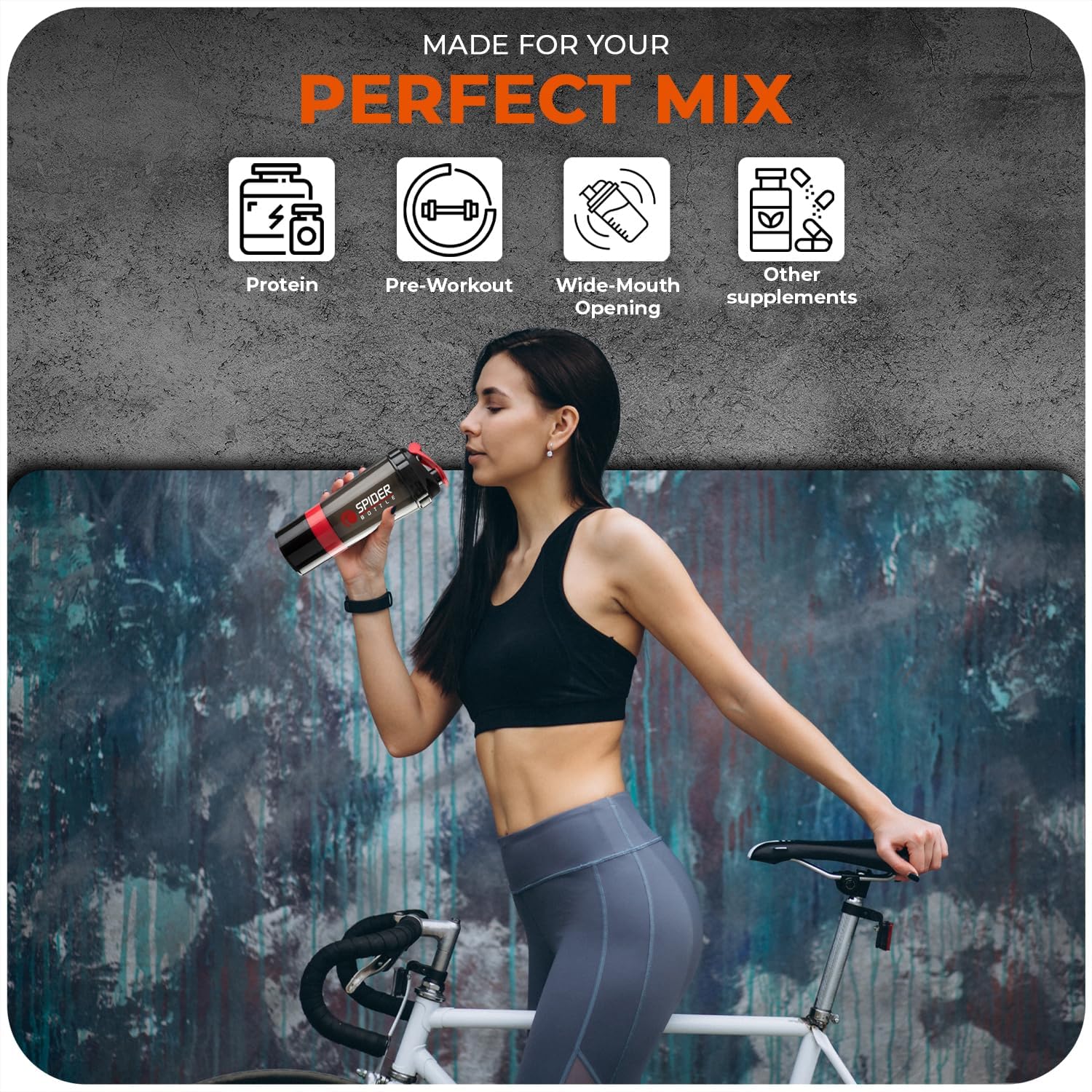 Picture of Active 100 Protein Shaker Bottle 500ml With Extra Compartment - Gym Shaker Bottle For Men & Women, Perfect For Protein Shakes & Supplements (Red) Red