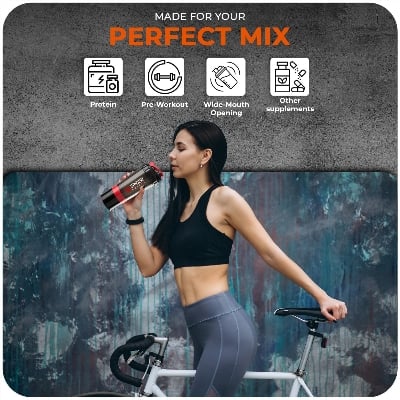 Picture of Active 100 Protein Shaker Bottle 500ml With Extra Compartment - Gym Shaker Bottle For Men & Women, Perfect For Protein Shakes & Supplements (Red) Red