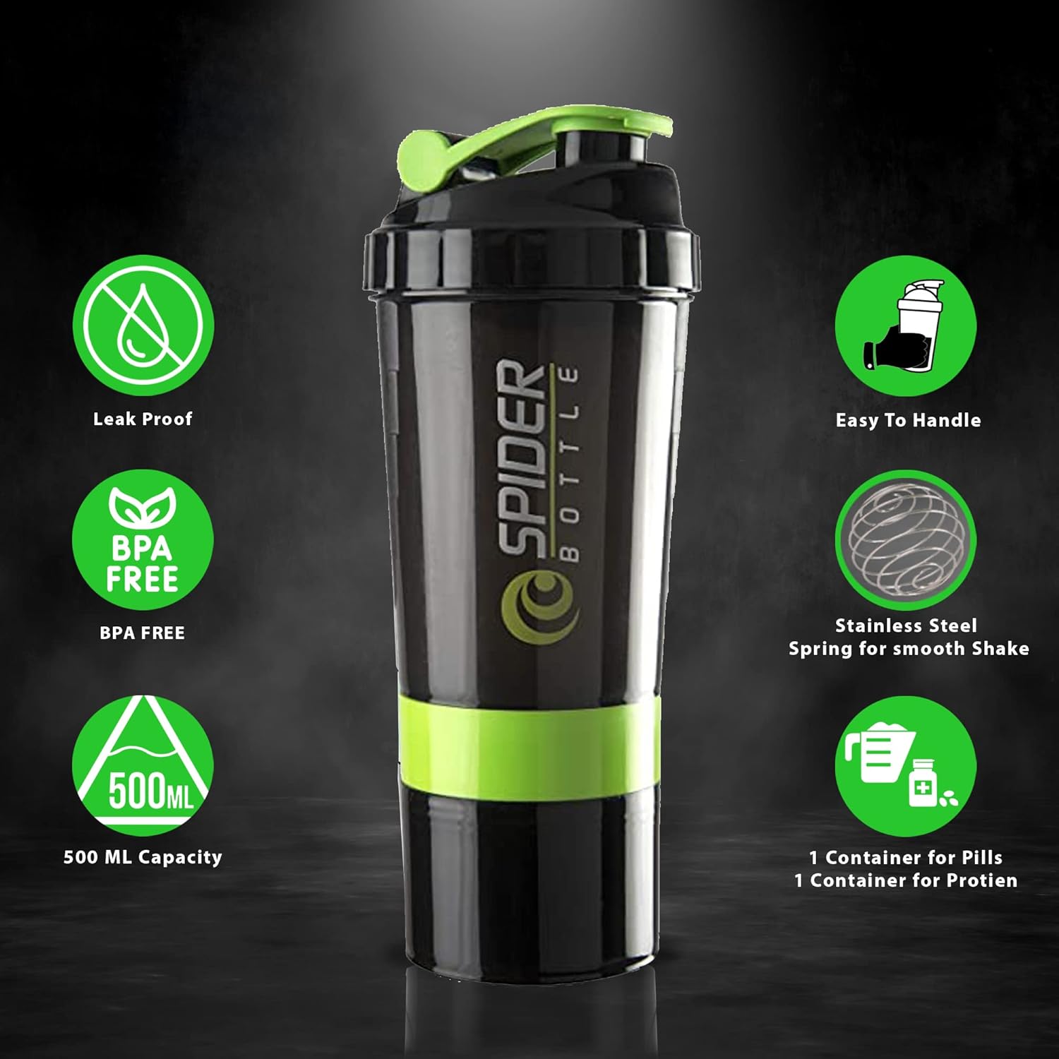 Picture of Protein Shaker Bottle with 2 Extra Compartment Jars, Water Shaker Bottle with Storage for Energy Powder Protein Nutrition Shaker Bottle for Gym BLUE Multicolor