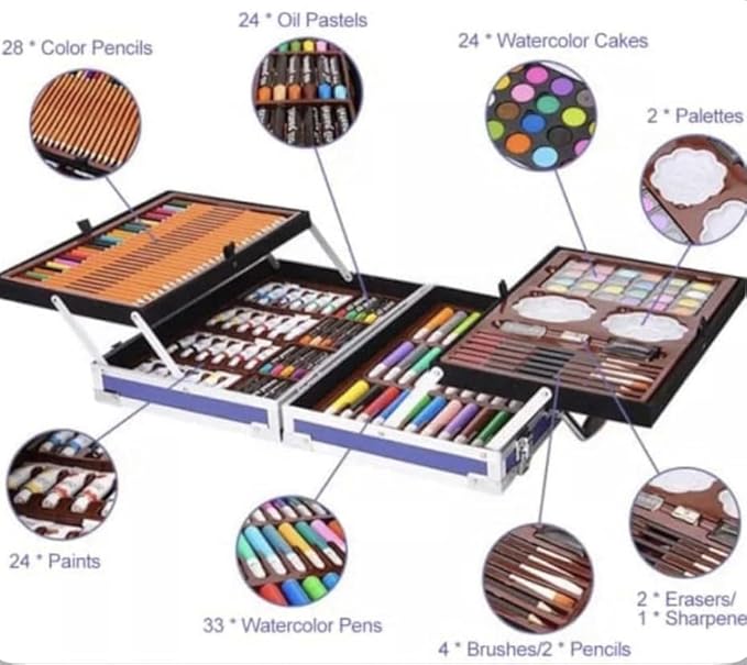 Picture of Aapeshwar 145 Pcs Color, Art, Craft & Painting Suitcase kit, Big Coloring & Drawing Suitcase with Water/Pencil/Oil Pastel/Sketches & Acrylic Paints & Brushes for Kids (Superheros- Blue) Blue