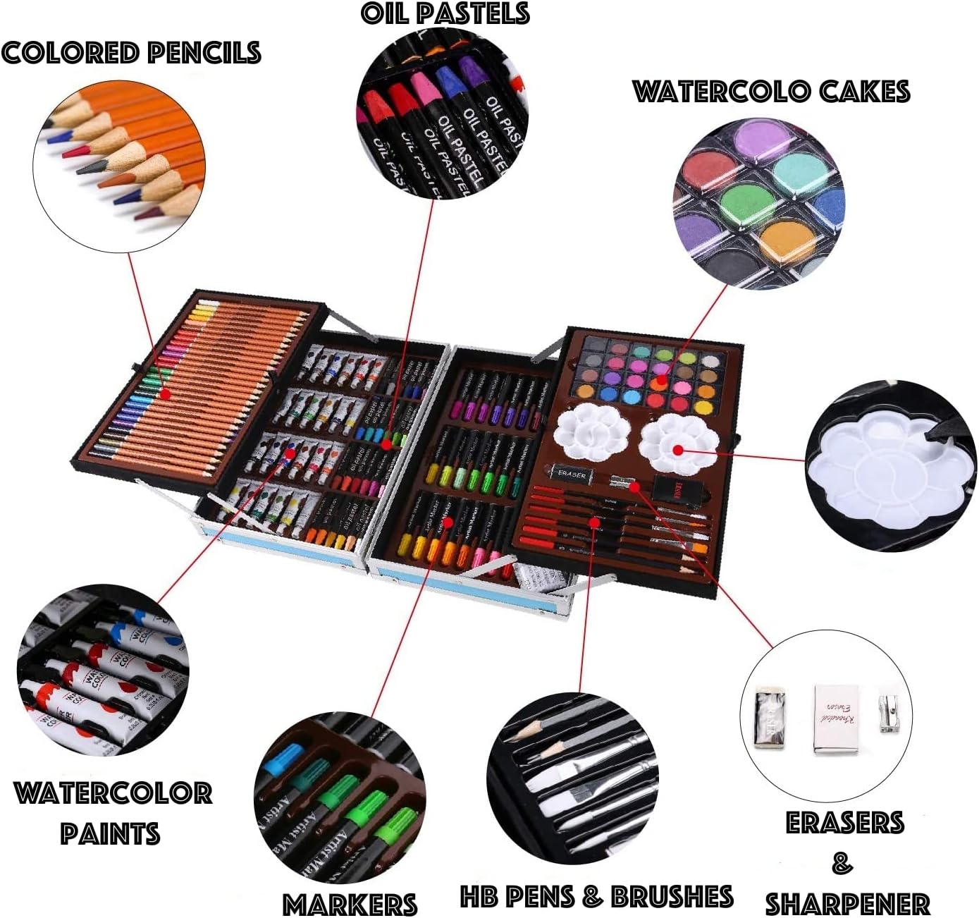 Picture of Aapeshwar 145 Pcs Color, Art, Craft & Painting Suitcase kit, Big Coloring & Drawing Suitcase with Water/Pencil/Oil Pastel/Sketches & Acrylic Paints & Brushes for Kids (Superheros- Blue) Blue