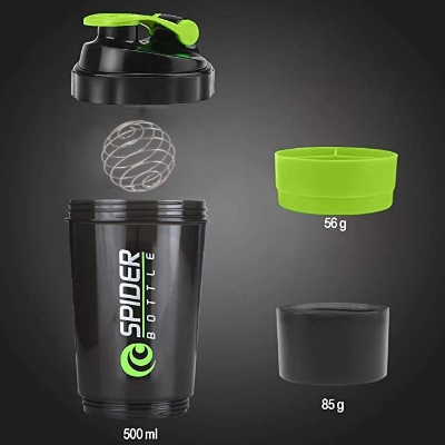 Picture of Protein Shaker Bottle with 2 Extra Compartment Jars, Water Shaker Bottle with Storage for Energy Powder Protein Nutrition Shaker Bottle for Gym(Protein Shaker Bottle+ 2 Small Storage) Multicolor