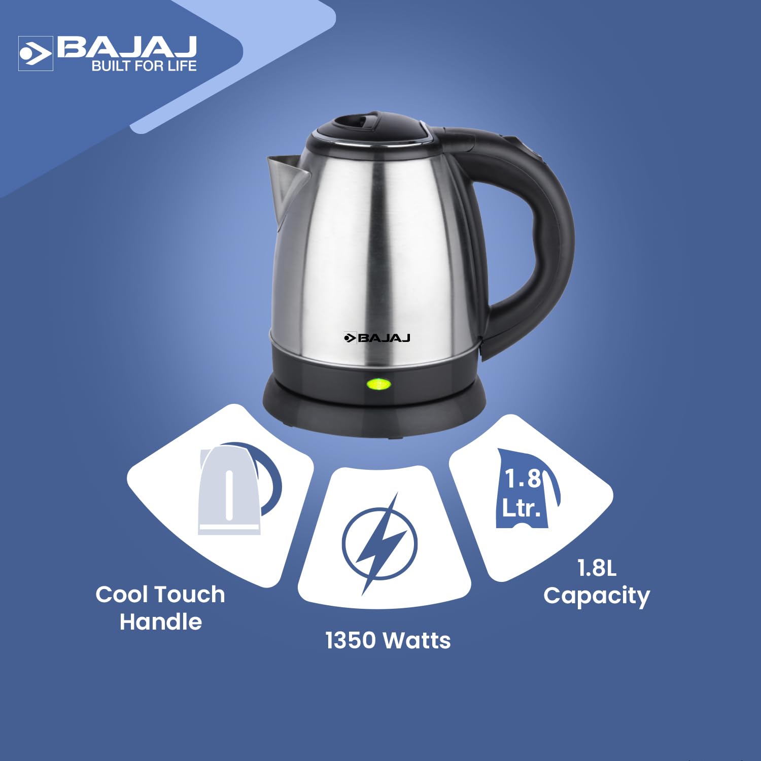 Picture of Bajaj 2.0 Litre DLX Electric Kettle | 1350 Watts Kettle with Stainless Steel Body | Cordless Operation | Auto Shut-off Mechanism【Black】 Black