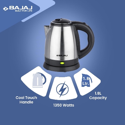 Picture of Bajaj 2.0 Litre DLX Electric Kettle | 1350 Watts Kettle with Stainless Steel Body | Cordless Operation | Auto Shut-off Mechanism【Black】 Black