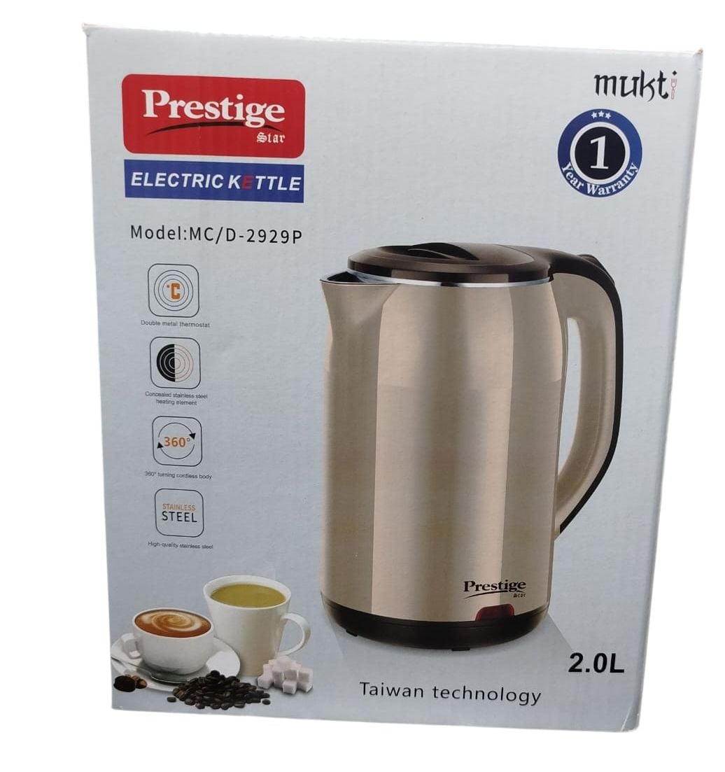 Picture of Prestige Electric Kettle 2.0L High Quality Stainless Steel Automatically turns off when water boils On/Off Switch with light indicator ( LIGHT GREY) Grey