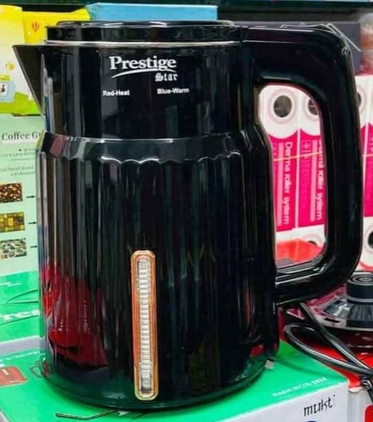 Picture of Prestige Electric Kettle 2.0 Litres 360° Rotation Automatically turns off when water boils On/Off Switch with light indicator (High Quality Stainless Steel) BLACK Black