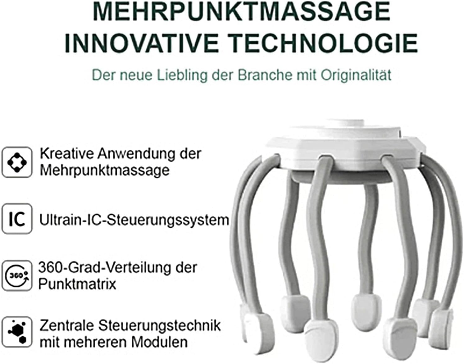 Picture of Electric Octopus Head Massager Therapy offering a 360-degree massage that allows you to enjoy a hands-free massage while reading, Multicolor