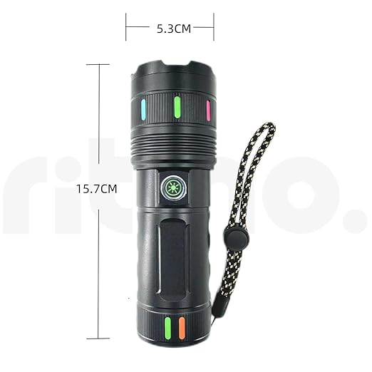 Picture of Ritmo Torch Light, LED Light, Handy Light, Type-C, USB, High Lumen Torch Light with Zoomable, 4 Modes,Power Bank, Super Bright Torch Lights, Rechargeable Torch. Black