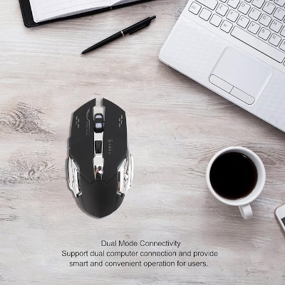 Picture of Bluetooth Mouse, Wireless Rechargeable Silent Bluetooth Mouse (Dual Mode: BT 5.2/2.4G), Ergonomic Adjustable Mouse 4800 DPI for Laptop, PC, Windows Mac Black