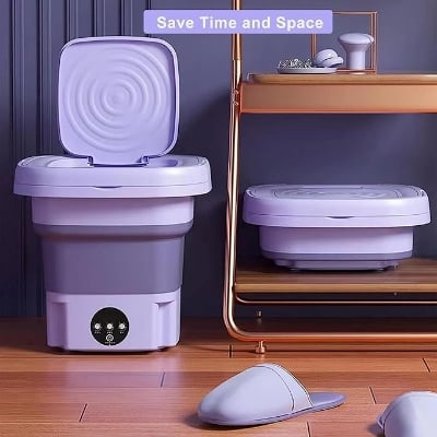 Picture of Folding Mini Washing Machine, Small Washing Machine 8L with 3 Modes Deep Cleaning, Mini Portable Washer for Camping,Underwear,Personal Purple