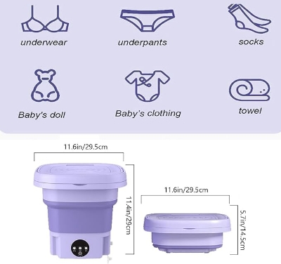 Picture of Folding Mini Washing Machine, Small Washing Machine 8L with 3 Modes Deep Cleaning, Mini Portable Washer for Camping,Underwear,Personal Purple