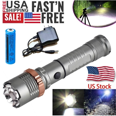 Picture of Most Powerful 9500000LM LED Flashlight Rechargeable Zoom Torch Strong Beam Light Silver