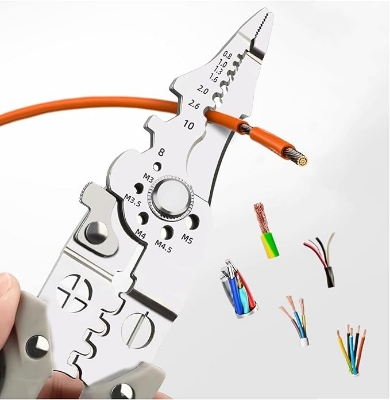 Picture of ELMVIA All in 1 Multifunction Stainless Steel Wire Stripper/Wire Crimping Tool, Wire Cutter, Wire Crimper, Cable Stripper, Wiring Tools and Multi-Function Hand Tool (ALL IN 1) Grey