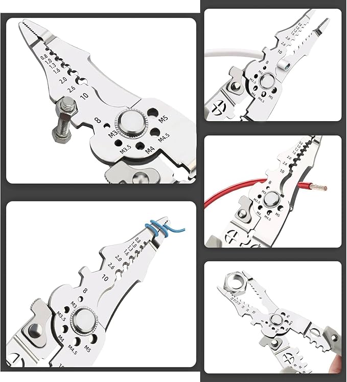 Picture of ELMVIA All in 1 Multifunction Stainless Steel Wire Stripper/Wire Crimping Tool, Wire Cutter, Wire Crimper, Cable Stripper, Wiring Tools and Multi-Function Hand Tool (ALL IN 1) Grey