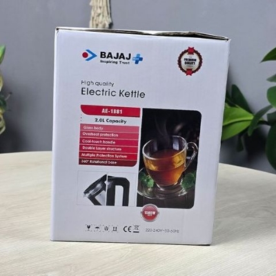 Picture of Bajaj AE1881 Double Layer Electric Glass Kettle - 2 Liter - Black fast boiling power and a 2-liter capacity Black
