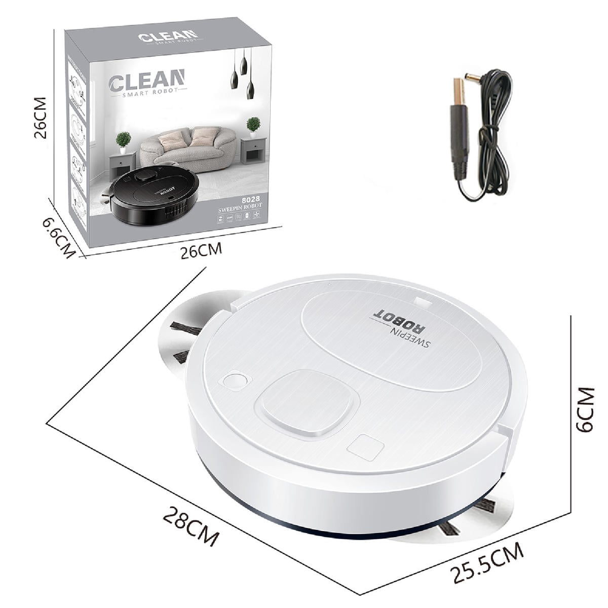 Picture of 8028 USB Charging 3-in-1 Robot Vacuum Cleaner Wet/Dry Sweeping & Mopping for Household & Outdoor Use Electric Power Source Mini Sweeper Sweeping 3 In 1 Smart Sweeping Robot And Vacuuming Wireless Vacuum Cleaner Black