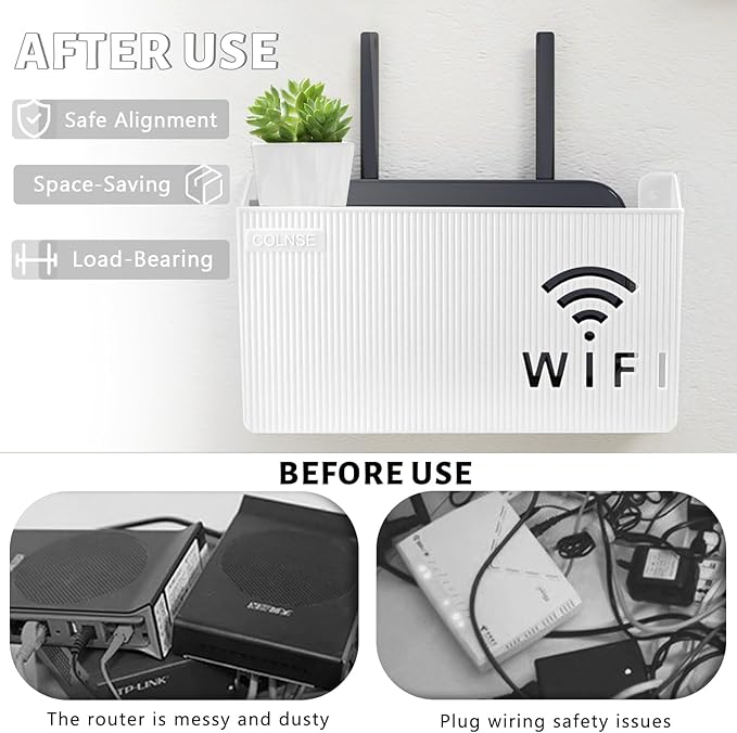 Picture of WiFi Router Storage Box Shelf Wall WLAN Router Box Hide Wall Hangings TV Cable Hide Box WiFi Rack Wall Decoration Decorative Box for Router Cable Organiser Box Multicolor