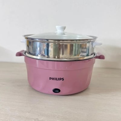 Picture of PHILIPS Electric Multicooker Multifunctional Rice Cooker Frying Pan Non-stick Cookware Multi Soup Hotpot for Kitchen Non-Stick Coating, Heat Control, Temperature Control- WHITE White