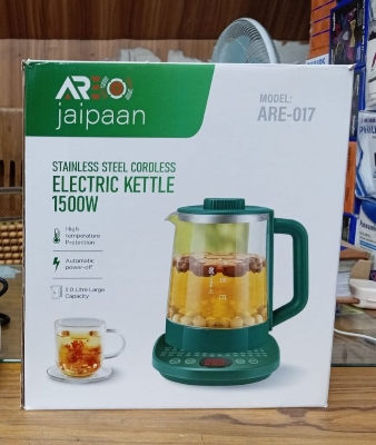 Picture of Jaipaan Electric Kettle Glass Kettle,Glass electric kettle Multifunctional High Borosilicate Glass Health Pot Electric Kettle Electric Teapot Quick Cooking Heat Preservation Function 304 Stainless Steel 2Liter new version White