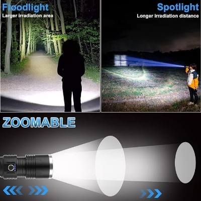 Picture of Luteti LED Torch Rechargeable, Super Bright Flashlight Torch with 5 Lighting Modes, LED Torch Battery Powered,200000Lumens Adjustable Focus Flashlight for Camping Walking Hiking Emergency Black