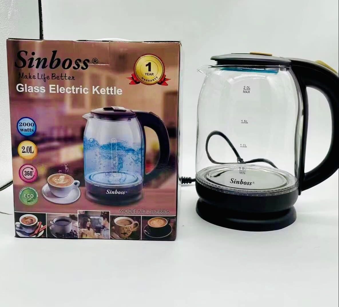 Picture of Sinboss glass electric kettle, 2000w Glass Kettle 2.0L Electro Mate Kettle Electric Jug Heater for Boiling Water Multicolor