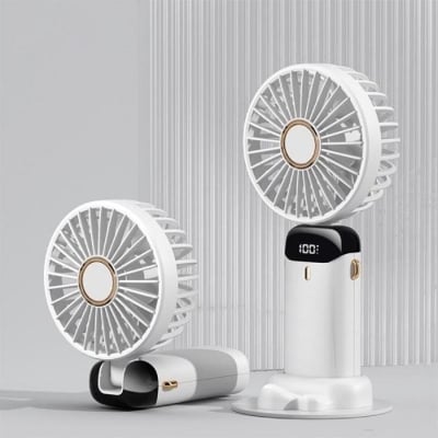 Picture of Hand Held Fan,Portable Handheld USB Rechargeable Fans with 5 Speeds,Battery Operated Mini Fan Foldable Desk Desktop Fans with LED Display for Home Office Bedroom Outdoor Travel (White & Pink) White