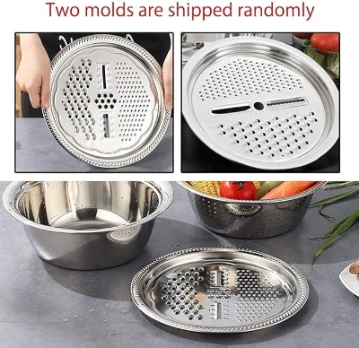 Picture of Stainless Steel Basin With Vegetable Cutter and Drain Basket 3-IN-1 MULTIFUNCTIONAL STAINLESS STEEL BASIN WITH VEGETABLE CUTTER AND DRAIN BASKET Silver