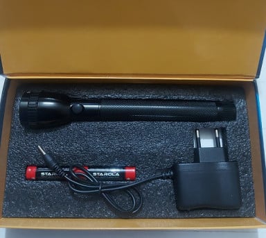 Picture of Heavy Duty Flashlight Torch Light And Best Rechargeable LED Flashlight STAROLA Brand Weatherproof Used indoors and outdoor Energy saving, flexible, and convenient to use Black