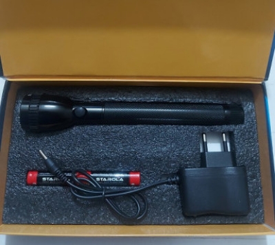 Picture of Heavy Duty Flashlight Torch Light And Best Rechargeable LED Flashlight STAROLA Brand Weatherproof Used indoors and outdoor Energy saving, flexible, and convenient to use Black