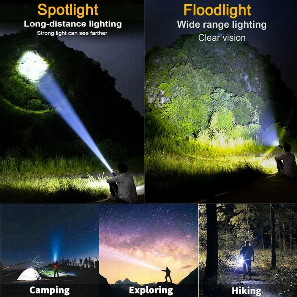 Picture of High brightness rechargeable flashlight, super bright waterproof long life tactical flashlight, 1.5km long beam, LCD power display, 5 modes, suitable for emergency, camping Multicolor