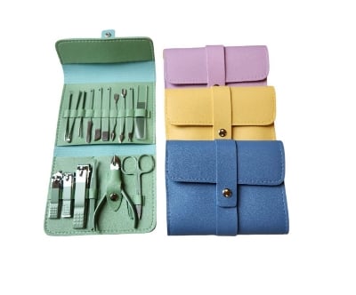 Picture of Nail Clippers Set, 16pcs Manicure & Pedicure Tools, Stainless Steel Nail Cutter Kit for men and women, with Leather Bag, Travel Grooming Kit for Facial, Cuticle and Nail Care 