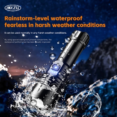 Picture of Kezu Aluminum Alloy Strong Light Flashlight White Laser Wick , Battery Indicator Type-C fast charging ,Most Powerful White Laser 600 Meters Long Range Rechargeable Zoom Led  26650Mah Black